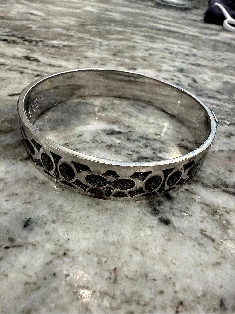 Coach Signature C Enamel Hinged Bangle Bracelet Silver & Black